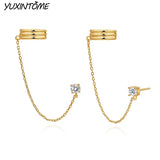 925 Sterling Silver Chain Earrings Retro 24K Earclip Jewelry