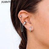 925 Sterling Silver Chain Earrings Retro 24K Earclip Jewelry