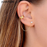 925 Sterling Silver Chain Earrings Retro 24K Earclip Jewelry