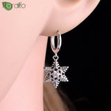 925 Silver Needle Xmas Tree 18K Earrings Snowflake Hoop for Women Party