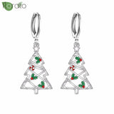 925 Silver Needle Xmas Tree 18K Earrings Snowflake Hoop for Women Party