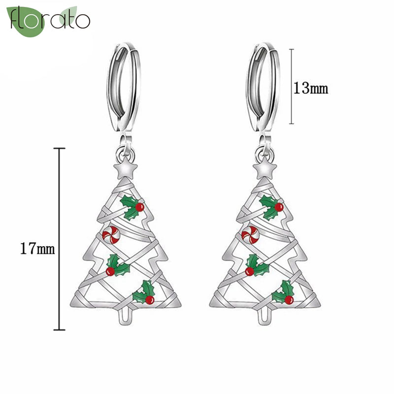 925 Silver Needle Xmas Tree 18K Earrings Snowflake Hoop for Women Party