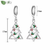 925 Silver Needle Xmas Tree 18K Earrings Snowflake Hoop for Women Party
