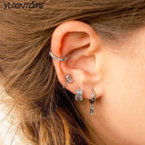 Square Zircon Stud Earrings 925 Silver 24K Chain Jewelry