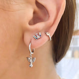 925 Silver Colorful Crystal Stud Earring Geometry Hoop Jewelry