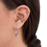 925 Silver Colorful Crystal Stud Earring Geometry Hoop Jewelry