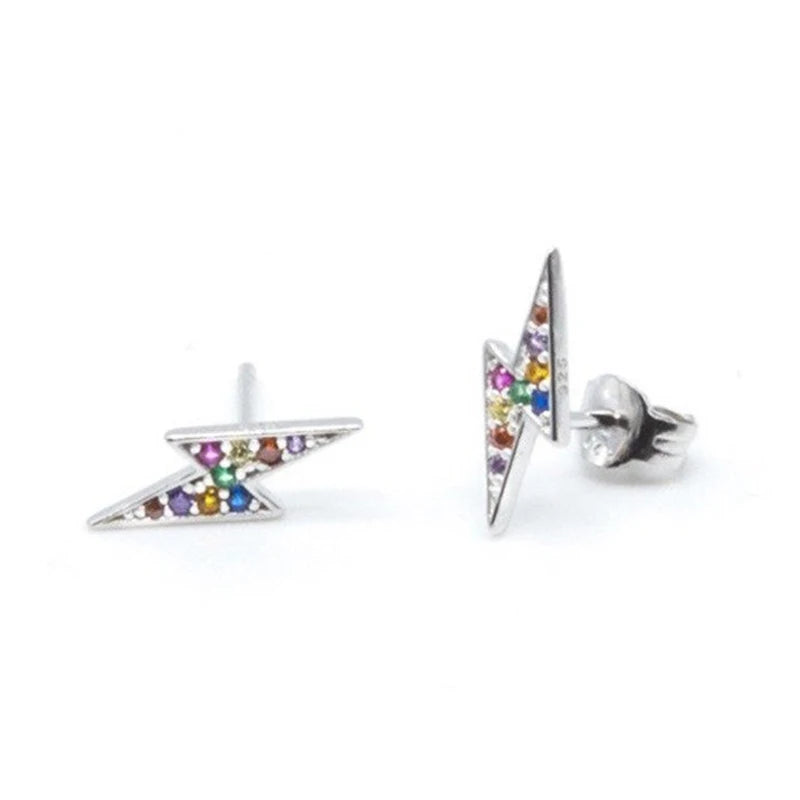 925 Silver Colorful Crystal Stud Earring Geometry Hoop Jewelry