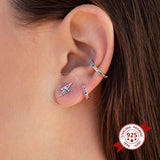 925 Silver Colorful Crystal Stud Earring Geometry Hoop Jewelry