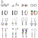 925 Silver Colorful Crystal Stud Earring Geometry Hoop Jewelry