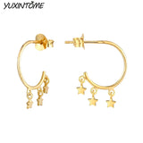 925 Silver Star Drop Hoop Earrings for Women Korea Tassel Girls Party Gift