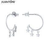 925 Silver Star Drop Hoop Earrings for Women Korea Tassel Girls Party Gift