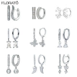 925 Silver Geometric Hoop Earrings with Zircon