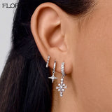 925 Silver Geometric Hoop Earrings with Zircon