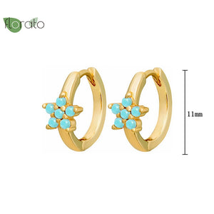 925 Silver Needle Hoop Earrings Small Flower Party Jewelry