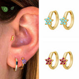 925 Silver Needle Hoop Earrings Small Flower Party Jewelry