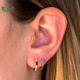 925 Silver Needle Hoop Earrings Small Flower Party Jewelry