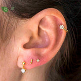 925 Silver Needle Hoop Earrings Small Flower Party Jewelry