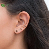 925 Silver Needle Heart Earrings Colorful Crystal Studs