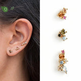 925 Silver Needle Heart Earrings Colorful Crystal Studs