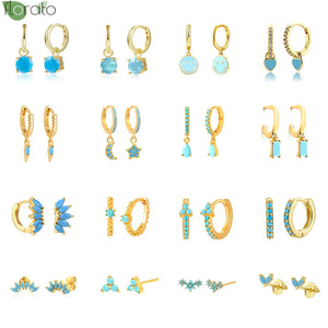 925 Silver Hoop Earrings Turquoise Pendant High Jewelry