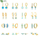 925 Silver Hoop Earrings Turquoise Pendant High Jewelry