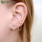 925 Silver Star/Moon Stud Earrings 18K for Women