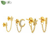 925 Silver Star/Moon Stud Earrings 18K for Women