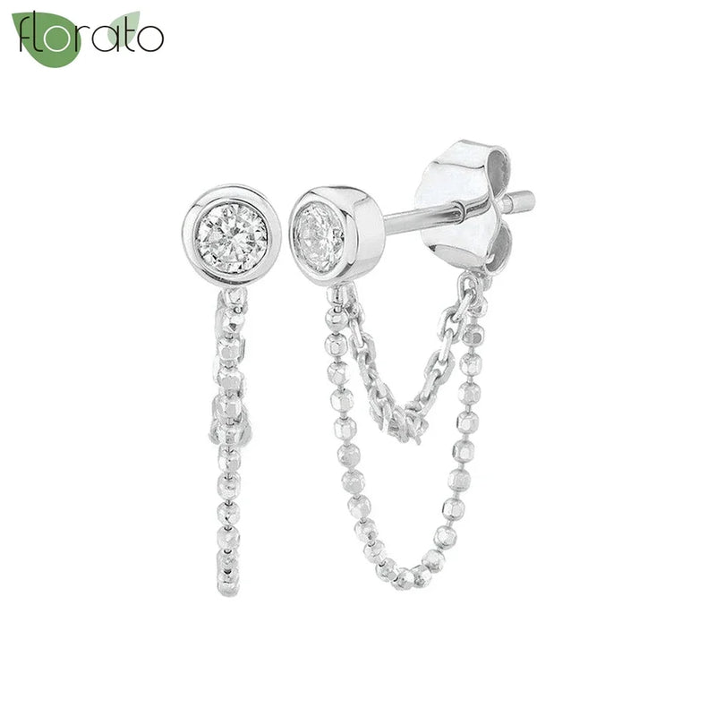 925 Silver Tassel Earrings CZ Stud Jewelry