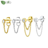 925 Silver Tassel Earrings CZ Stud Jewelry
