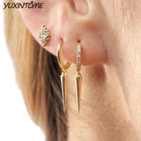 925 Sterling Silver Needle Retro Cone Hoop Earrings
