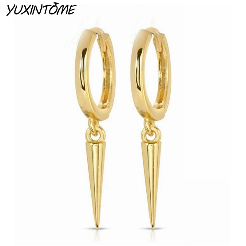 925 Sterling Silver Needle Retro Cone Hoop Earrings