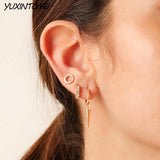 925 Sterling Silver Needle Retro Cone Hoop Earrings