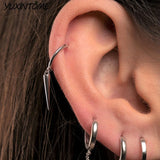925 Sterling Silver Needle Retro Cone Hoop Earrings