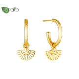 925 Silver Scalloped Stud Earrings 18K Plated Vintage Jewelry