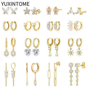 925 Silver Zircon Drop Earrings Heart Water Drop Geometry