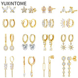 925 Silver Zircon Drop Earrings Heart Water Drop Geometry