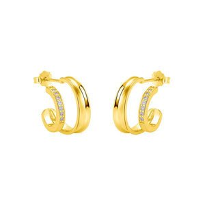 925 Silver Geometric Double Layer Stud Earrings Metal Punk Jewelry