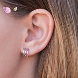 925 Silver Geometric Double Layer Stud Earrings Metal Punk Jewelry