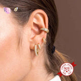 925 Silver Geometric Double Layer Stud Earrings Metal Punk Jewelry