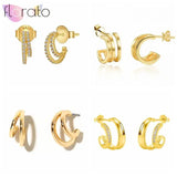 925 Silver Geometric Double Layer Stud Earrings Metal Punk Jewelry