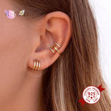 925 Silver Geometric Double Layer Stud Earrings Metal Punk Jewelry