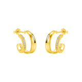 925 Silver Geometric Double Layer Stud Earrings Metal Punk Jewelry