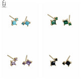 925 Silver Geometric Square Zircon Stud Earring for Women Men