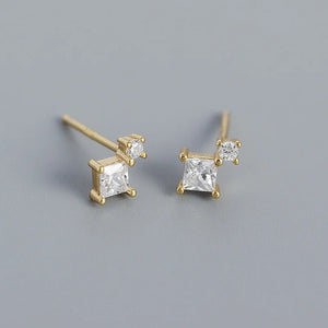 925 Silver Geometric Square Zircon Stud Earring for Women Men