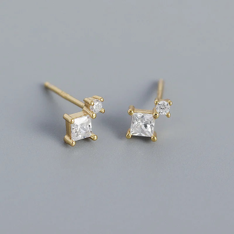 925 Silver Geometric Square Zircon Stud Earring for Women Men