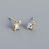 925 Silver Geometric Square Zircon Stud Earring for Women Men