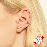 925 Silver Needle Flower & Heart Stud Earrings Wedding Three Blossom