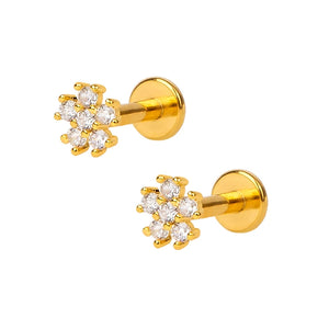 925 Silver Needle Flower & Heart Stud Earrings Wedding Three Blossom