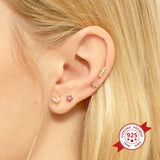 925 Silver Needle Flower & Heart Stud Earrings Wedding Three Blossom