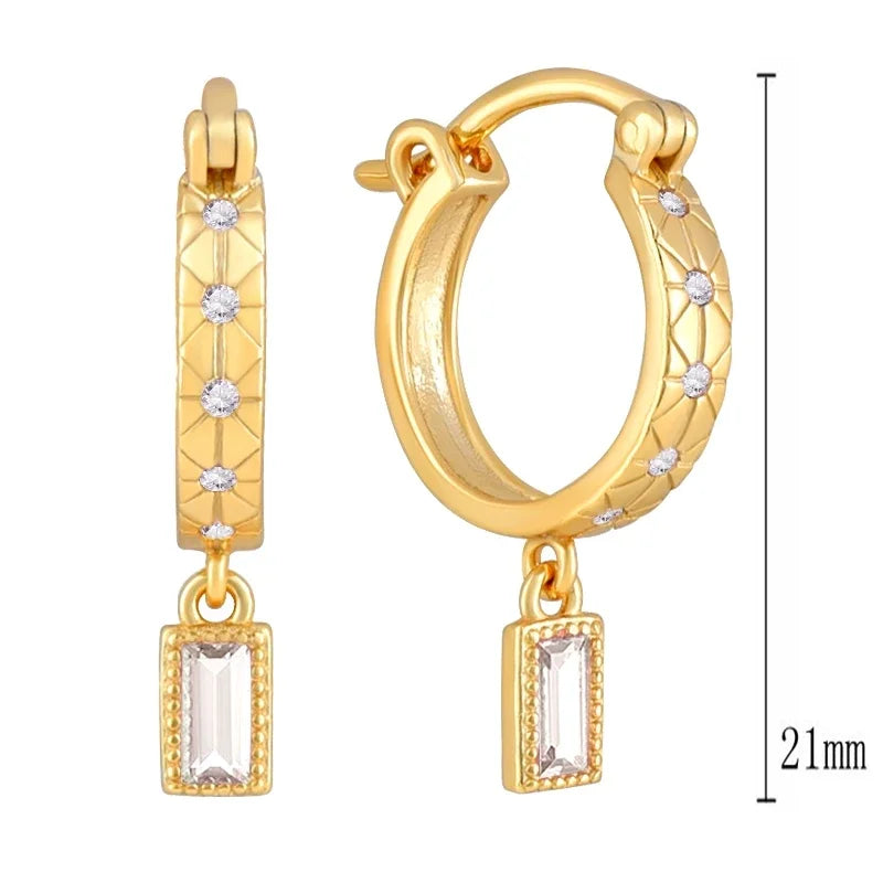 Sterling Silver Pink CZ Square Hoop Earrings